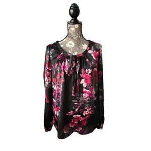 Vintage Kirna Zabete Women' XS Black Pink Red Long Sleeves Round Neck Blouse Top